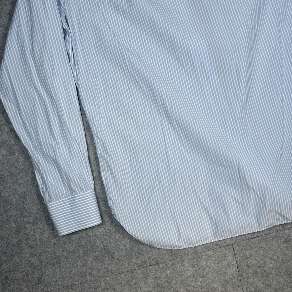 Ermenegildo Zegna Dress Shirt Men 16 Large Blue White Striped Luxury button down - Picture 13 of 16